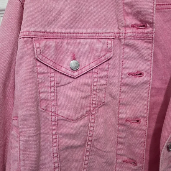 No Boundaries Cropped Raw-edge Pink Acid Wash Button Front Denim Jacket size M - Picture 6 of 14